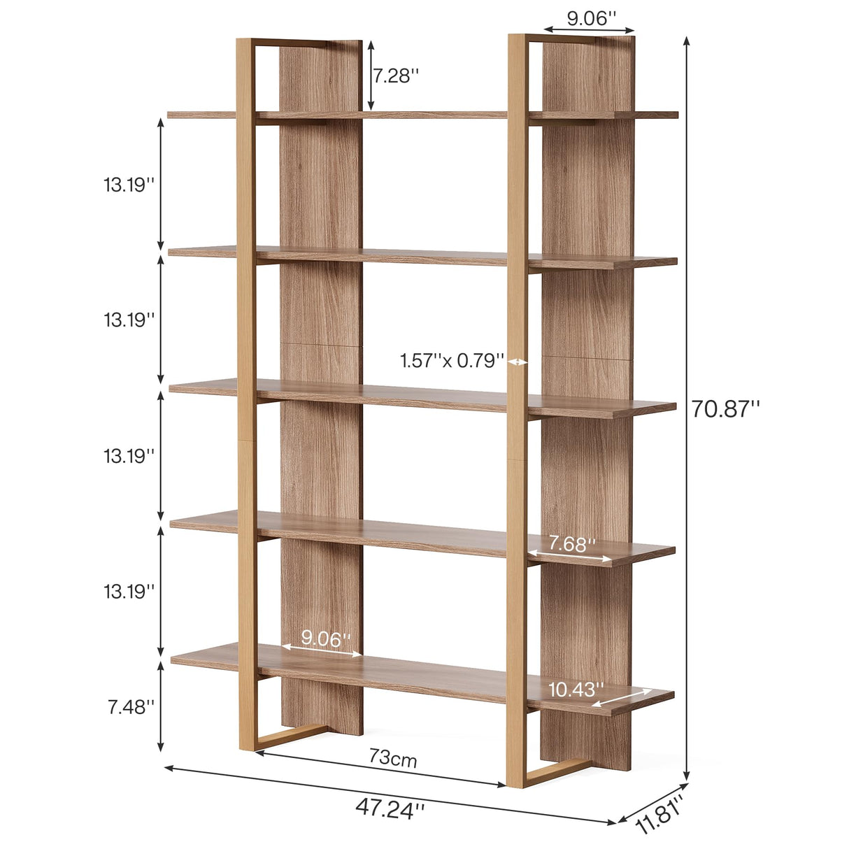 Tribesigns 5-Tier 47 Inches Wide Book Shelf Bookcase, Boho Open Bookshelves Etagere Display Office Shelving Unit, for Living Room, Office & Bedroom, Metal & Wood, Retro Brown (2) Tribesigns