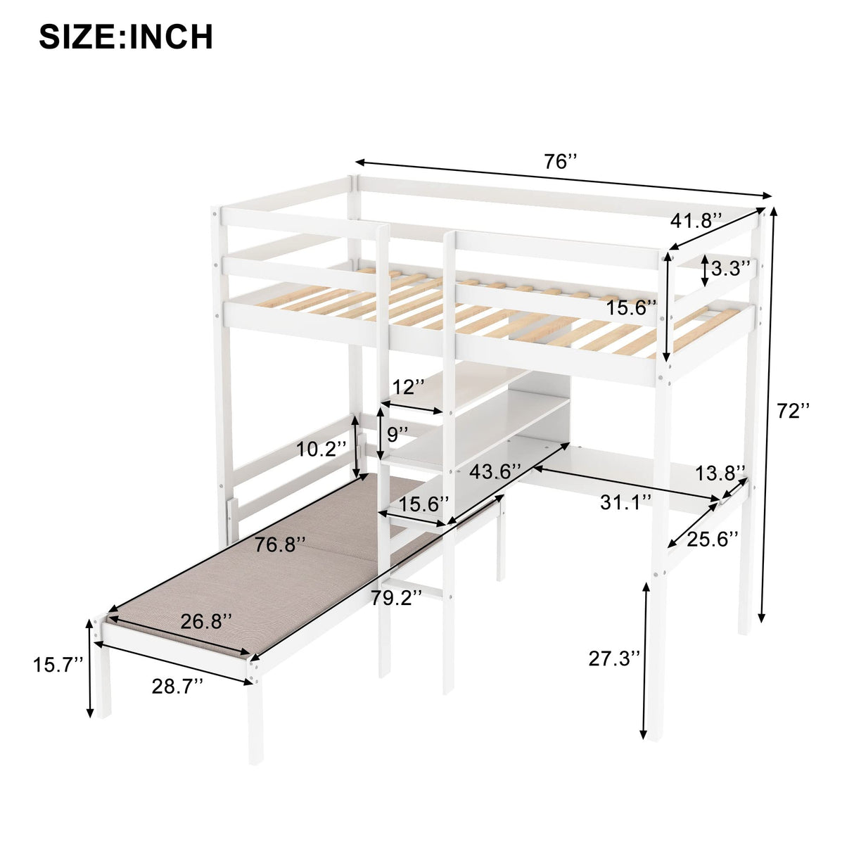 Harper & Bright Designs Twin Loft Bed with L-Shaped Desk, Convertible Loft Bed Frame, Twin Bunk Bed with Shelves and Ladder (White, Twin Loft with Desk) Harper & Bright Designs