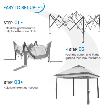 Yaheetech 11x11 Pop Up Gazebo Outdoor Canopy Shelter, Instant Patio Gazebo Sun Shade Canopy Tent with 4 Sandbags, 2 Tiers Roof & Mesh Netting for Lawn, Garden, Backyard & Deck, Gray - WoodArtSupply