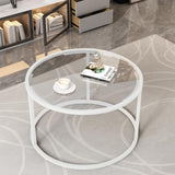 Round Glass Coffee Table for Living Room,Minimalist Modern Center Table with Metal Frame for Small Space,Easy Assembly,27 x 27In, White Easy Paws