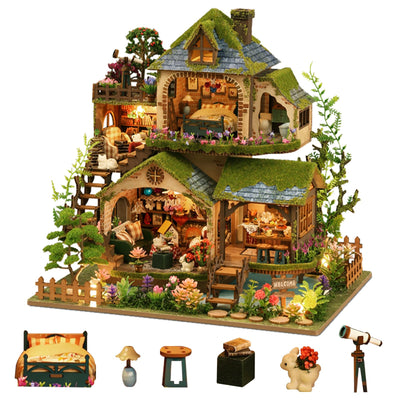 YSWOOD WORLD DIY Miniature House Kit, Mini House Building Kit with LED, DIY Miniature Kit for Adults Teen, Dollhouse Kit, Forest Adventure