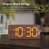 uscce Wooden Digital Alarm Clocks for Bedrooms: Dimmable Dual Alarm Clock with Large Numbers for Bedside Desk - Brown uscce