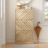 JOIKUJIA Shoe Cabinet with 3 Flip Drawers, Narrow Shoe Storage with Adjustable Shelf, Small Shoe Organizer Rack, Slanted Pattern, for Entryway Brown Wood Grain, 22.4”W x 9.4”D x 42.3”H JOIKUJIA