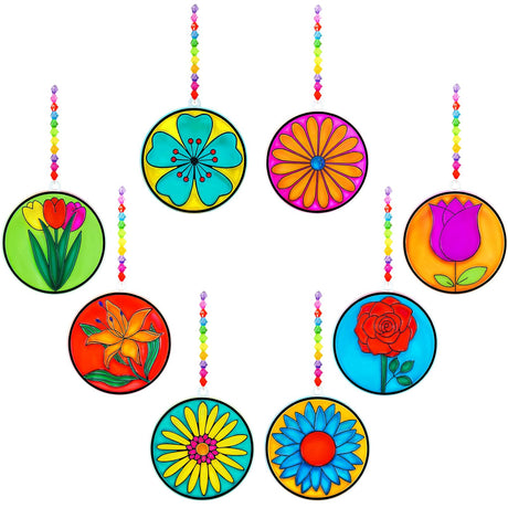Winlyn 24 Set Spring Flower Suncatchers Ornaments Decorations DIY Window Paint Art Kit for Kids Classroom Activities Party Favors Winlyn