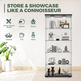 HAMBING Glass Display Cabinet with LED Lights and Lock, 5-Shelf Tempered Glass Curio Cabinet with 2 Doors, Collectible Display Showcase for Living Room, Bedroom – Black HAMBING