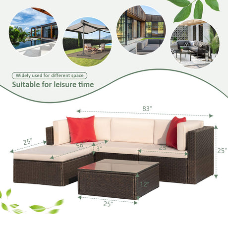 Devoko 5 Pieces Patio Furniture Sets All Weather Outdoor Sectional Patio Sofa Manual Weaving Wicker Rattan Patio Seating Sofas with Cushion and Glass Table(Beige) Devoko
