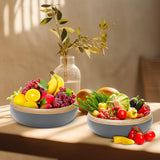 TPIA 11.81" Spun Bamboo Fruit Bowl, Bamboo fruit basket, fruit bowl for kitchen counter, Decorative Bowl,Fruit bowl,Wooden bowl,Decorative bamboo bowl,Bamboo salad bowl (Grey, Pack of 2) TPIA