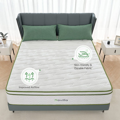 Novilla King Mattress, 12 Inch Hybrid Mattress with Gel Memory Foam & Pocketed Coil for Pressure Relief & Motion Isolation, Medium Soft King Bed Mattress in a Box, Amenity