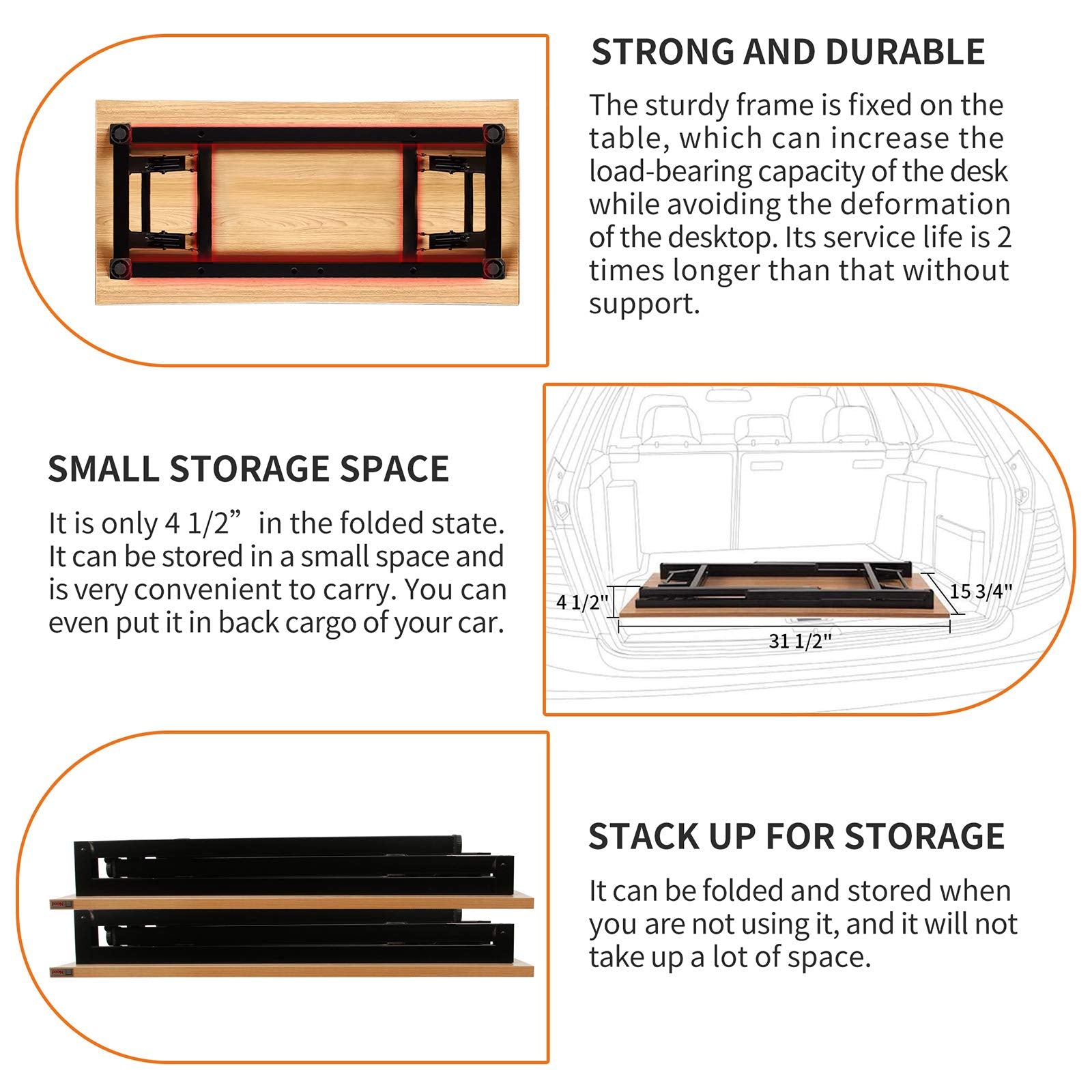 Need Folding Desk Small Desk 31 1/2" No Assembly Foldable Computer Desk for Small Space/Home Office/Dormitory,Teak&Black Frame - WoodArtSupply