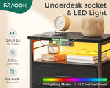 AODK Night Stand with Charging Station, End Table for Bedroom Tall Nightstand with Drawers, Small Nightstand for Bedroom, 4 Tier Storage Bedside Table, Black AODK