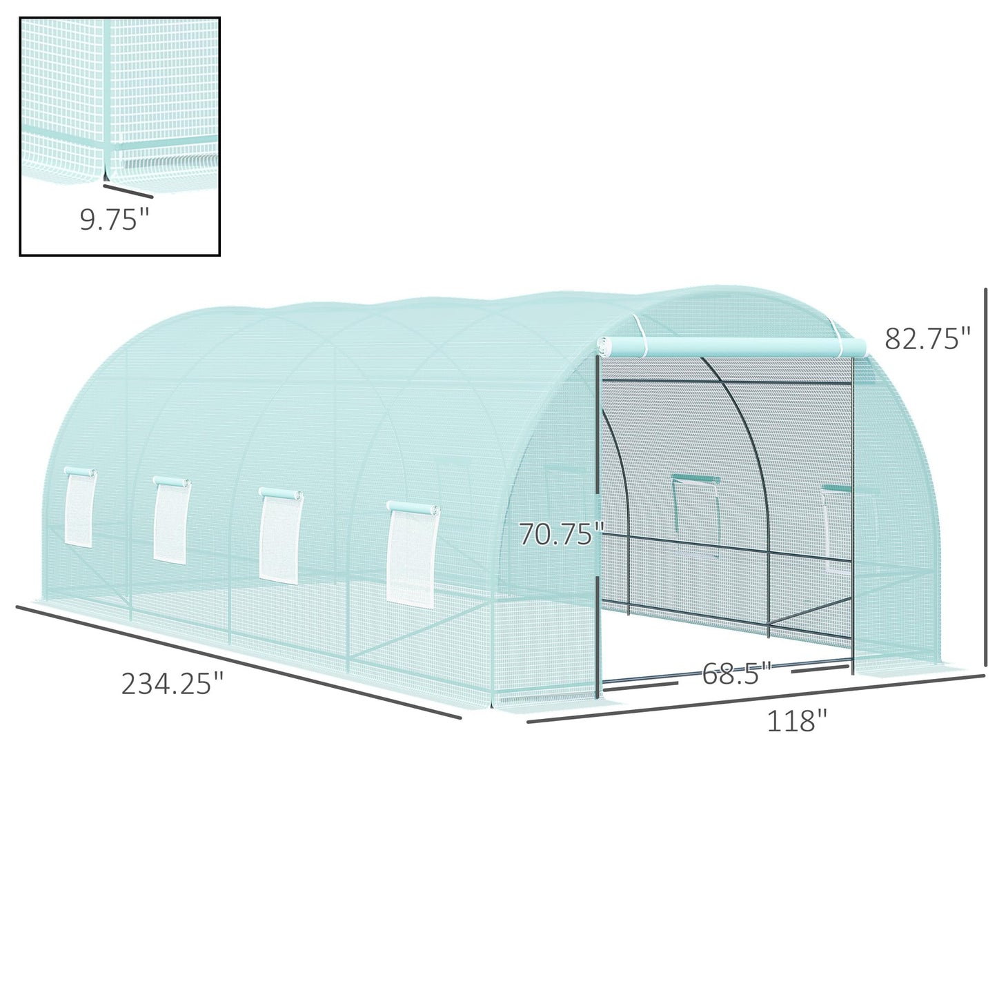 Outsunny 20' x 10' x 7' Walk-in Tunnel Greenhouse, Garden Warm House, Large Hot House Kit with 8 Roll-up Windows & Roll Up Door, Steel Frame, Green