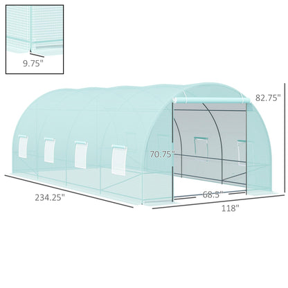 Outsunny 20' x 10' x 7' Walk-in Tunnel Greenhouse, Garden Warm House, Large Hot House Kit with 8 Roll-up Windows & Roll Up Door, Steel Frame, Green