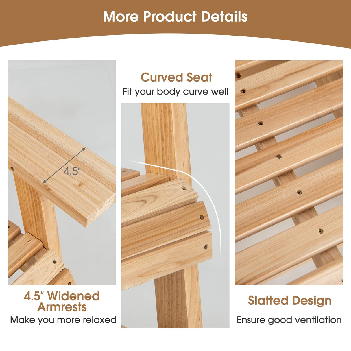 HAPPYGRILL Wood Patio Rocking Glider Chair, Outdoor Glider Chair with Hidden Cup Holder, Ergonomic Fir Wood Rocker for Front Porch Backyard Balcony HAPPYGRILL