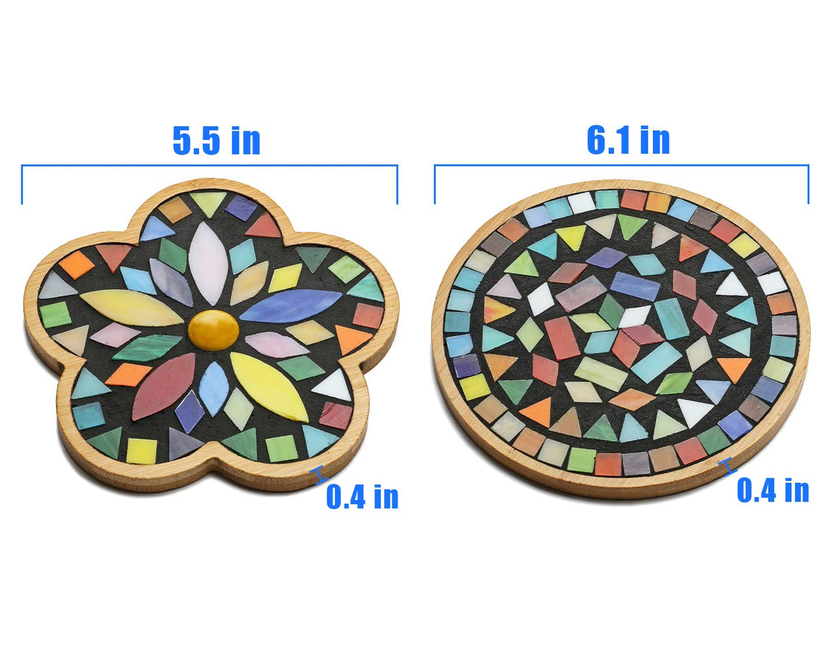 Lanyani 2 Sets of DIY Mosaic Craft Kits Mosaic Tiles Coaster Kit Make Your Own Mosaic Project Handmade Craft Set with Stained Glass Mosaic Tile Pieces for Decoration and Gift Lanyani