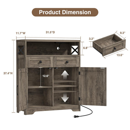 31.5" Rustic Grey Farmhouse Storage Cabinet with Barn Doors and Drawers, Sideboard Buffet Cabinet with Storage, Kitchen Pantry Hutch Cabinet, Coffee Bar Station Table for Kitchen, Livingroom, Bathroom