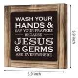 Christian Bathroom Sign - Wash Hands & Prayers, Rustic Wooden Tabletop Art, Farmhouse Washroom Decor JXZOLQ