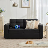TYBOATLE 65" Black Faux Leather Sofa Couches for Living Room, Mid-Century Modern Tufted Comfy Small Loveseat w/USB Charging Ports and Wide Arms, 2 Seater Office Small Couch for Small Space Bedroom TYBOATLE