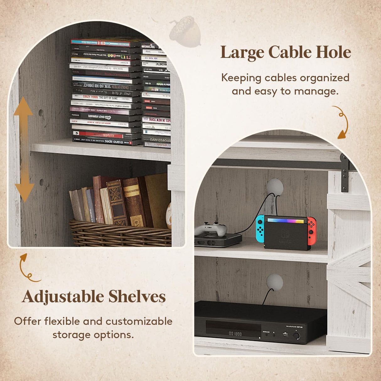 Lifewit Farmhouse TV Stand for up to 65" TV, 33.4" Tall Entertainment Center with Ajustable Shelves, Sliding Barn Door and Open Storage Spaces, TV Console for Living Room, Bedroom， Rustic White Lifewit