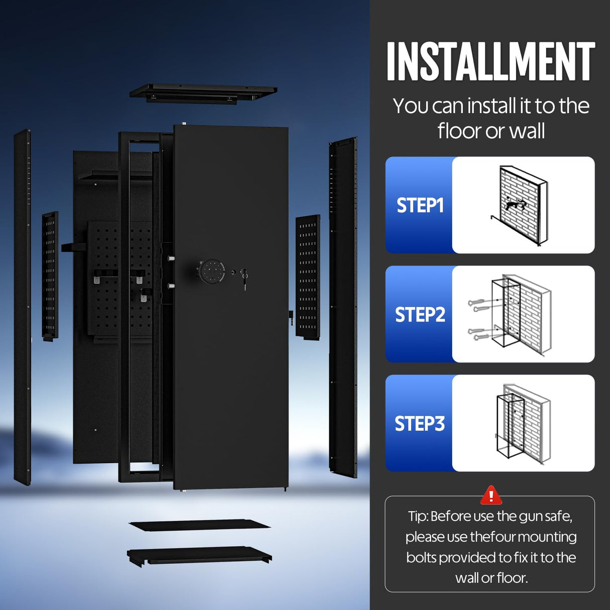 KAER 12-16 Gun Safe - Biometric Gun Safe for Rifles and Pistols Large Fingerprint Rifle Safe Home Gun Cabinet for Shotguns with Digital Keypad, Removable Shelf, Gun Racks (Unassembled) KAER