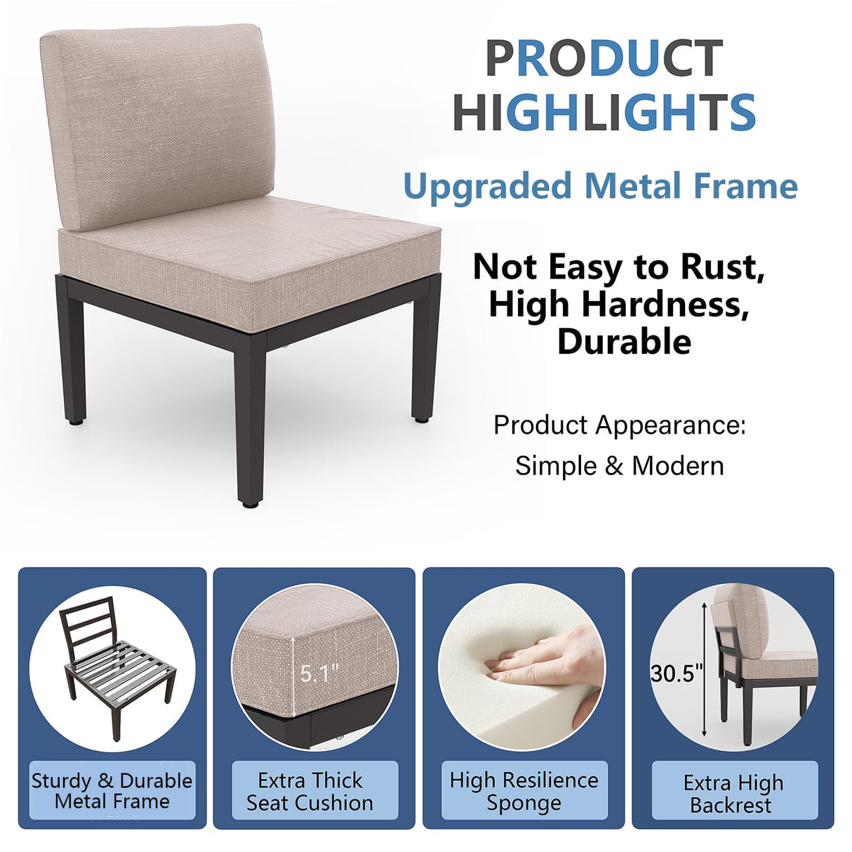 ALAULM 8 Pieces Metal Patio Furniture Set with Propane Fire Pit Table Metal Outdoor Furniture w/55000 BTU Fire Pit Patio Sectional Sofas w/5.1'' Sponge Cushions for Patio, Backyard, Poolside- Sand ALAULM