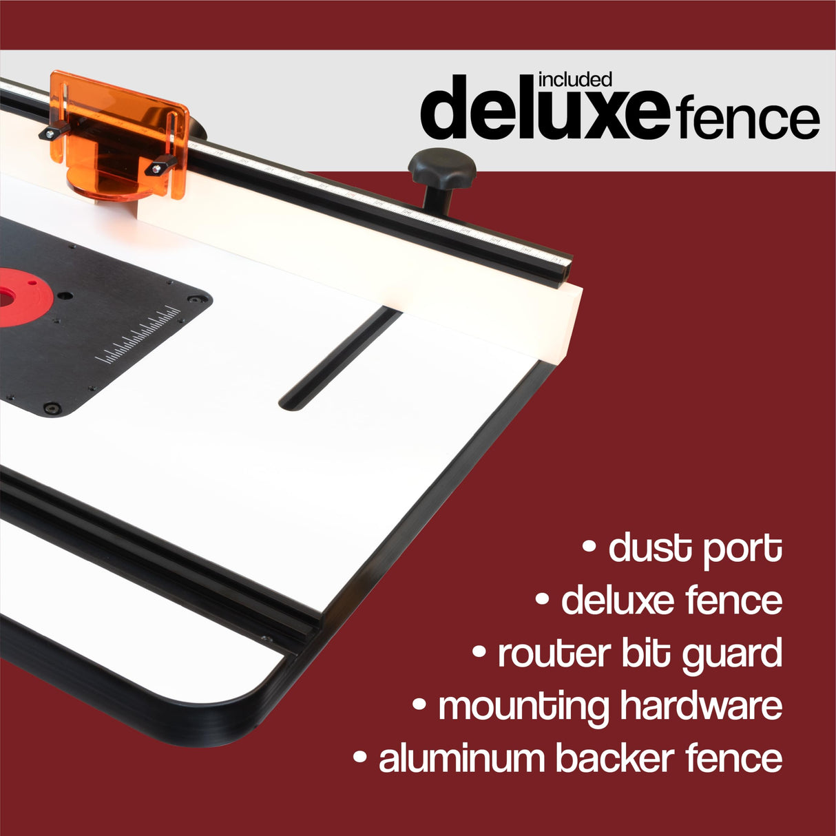 Premium 1-3/8 inch Thick Router Table with Deluxe Fence Package with Premium Router Plate and 5 Interchangeable Insert Discs Fulton Woodworking Tools