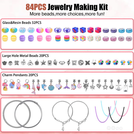 AIPRIDY Charm Bracelet Making Kit,Unicorn Mermaid Crafts Gifts Set Can Inspires Imagination and Creativity,Jewelry Making Kit Perfect Gifts for Girls 5-12 Years Old (84 Pieces) AIPRIDY