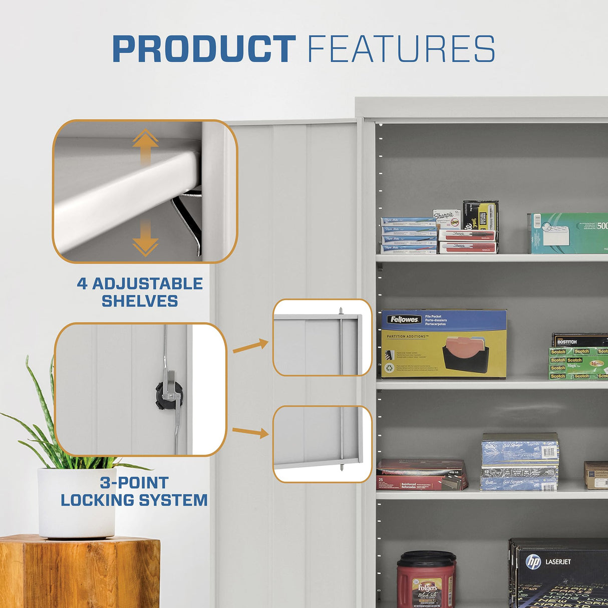 Sandusky Lee EA4R362472-05 Welded Steel Elite Storage Cabinet with Adjustable Shelves, 24" Length x 36" Width x 72" Height, Dove Gray Sandusky