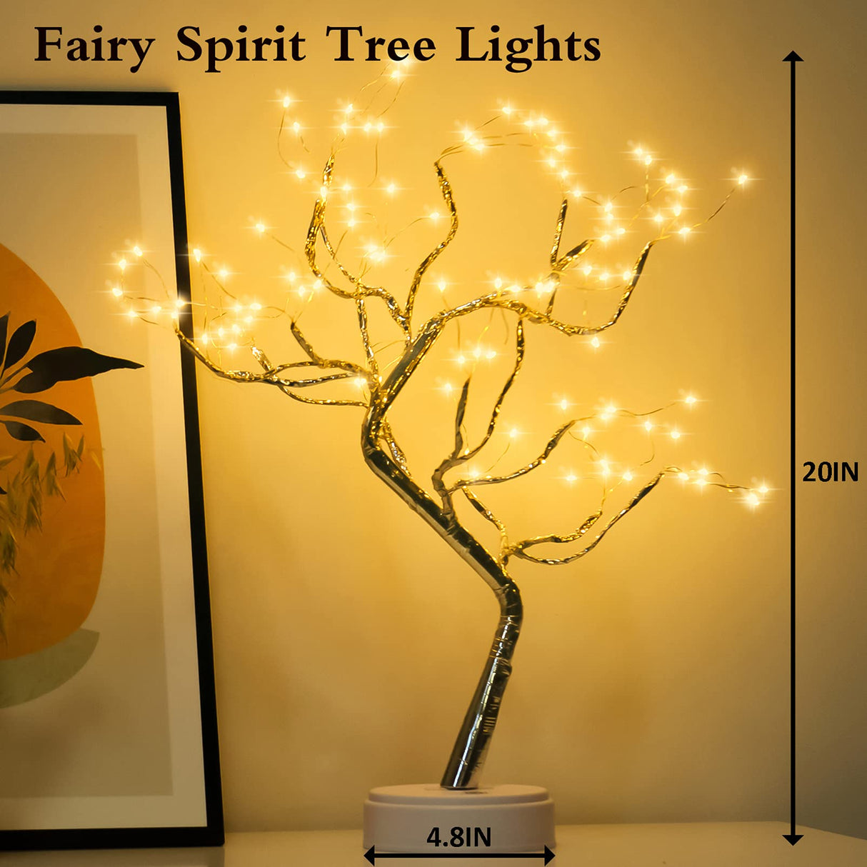 PXBNIUYA 108 LED Sparkly Fairy Tree Lamp, Warm White, Remote Control, USB/Battery, 8 Modes, DIY Bonsai Decor, Festival Decoration Light PXBNIUYA