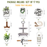 Houmury Set of 17 Farmhouse Tiered Tray with 1 Lantern Artificial Plant& Cutting Board Sign for Rustic Home Sweet Home Kitchen Decor Tier Tray Decor Set Houmury