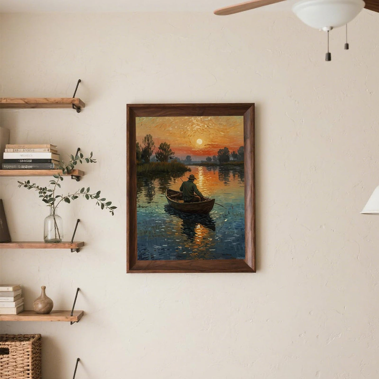 UIBDVKS Diamond Painting Kits for Adults A Man Fishing from A Small Boat Painting DIY 5D Full Drill Diamond Dots Paintings with Diamonds Gem Art and Crafts Home Decor 12x16 inch UIBDVKS