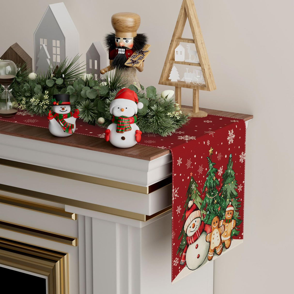 XCHI Winter Red Snowman Gingerbread Man Christmas Tree Xmas Table Runner Table Decoration for Party Home Kitchen Dining Holiday Decor 13x72 Inch XCHI