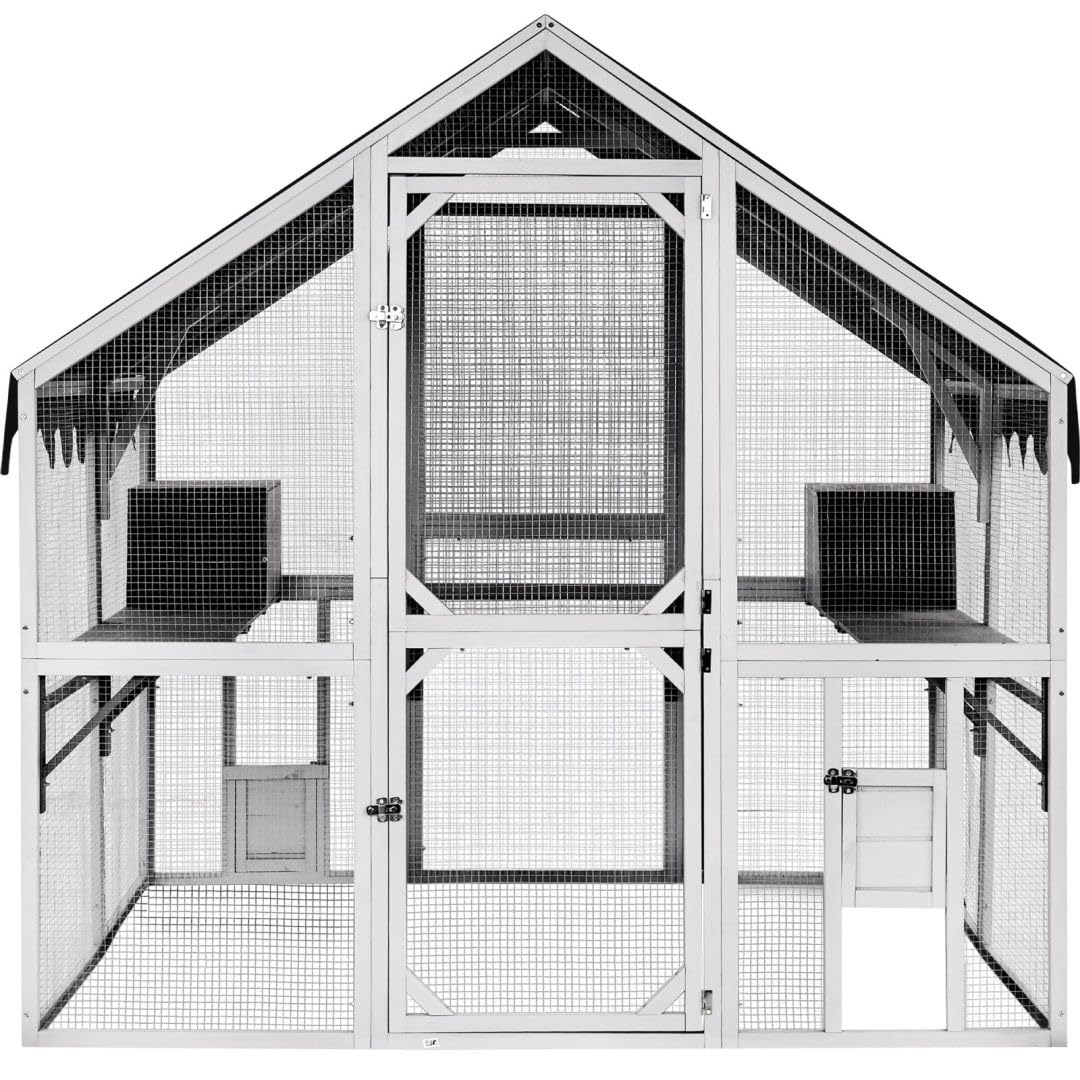 Catio Large Outdoor Cat Enclosure Wooden Kitty House Condon for Multiple Cats Run HYDRAGARDEN