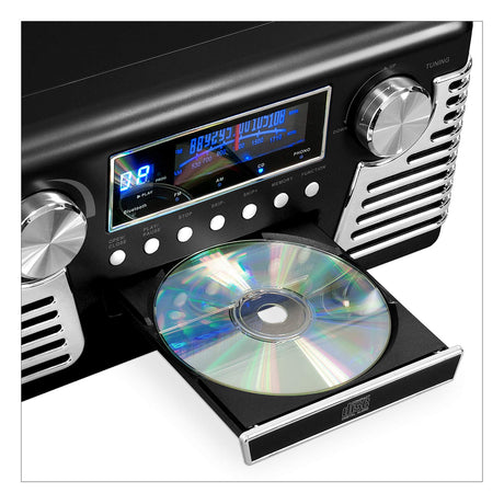 Victrola 50's Retro Bluetooth Record Player & Multimedia Center with Built-in Speakers - 3-Speed Turntable, CD Player, AM/FM Radio | Wireless Music Streaming | Black Victrola