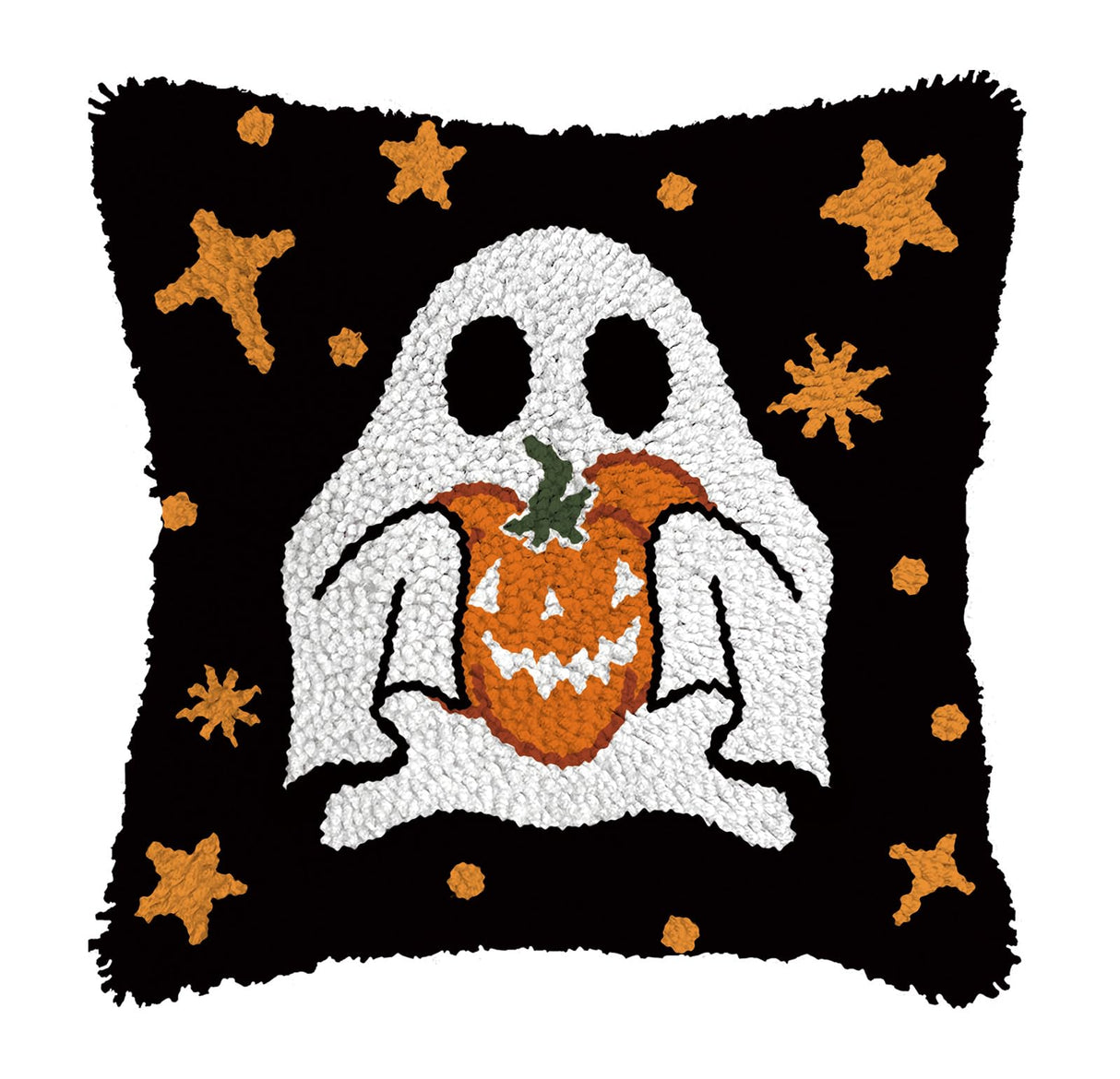 QIONG MENG Latch Hook Kits for Adults, DIY Halloween Ghost Pattern Pillow Cover Kit Needlework Cushion Cover Hand Craft Crochet for Home Sofa Decorations 17 x 17 Inch QIONG MENG
