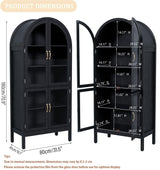 70.9'' Tall Arched Display Cabinet with Acrylic Glass Doors, Modern 5-Tier Arched Bookcase, Kitchen Pantry Storage Cabinet Curio Cabinets for Living Dining Room (Black, 31.5‘’W) Lxsxlome
