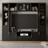 Mekminop 4-Piece TV Stand for TVs Up to 70" - Modern Entertainment Wall Unit with Shelves, Large Media Center for Living Room, Black Mekminop