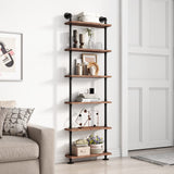 BOSURU Industrial Pipe Bookshelves Rustic Wood Ladder Bookshelf, Industrial Pipe Shelf for Living Room Decor and Storage,Bookcase(Only One Shelf) BOSURU