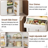 Korfile 71" Tall Kitchen Pantry Storage Cabinet with Power Outlet & LED Light, Freestanding Food Pantry Cabinet with 4 Doors and Shelves, Cupboard with Drawer, Hutch with Microwave Stand, White Korfile