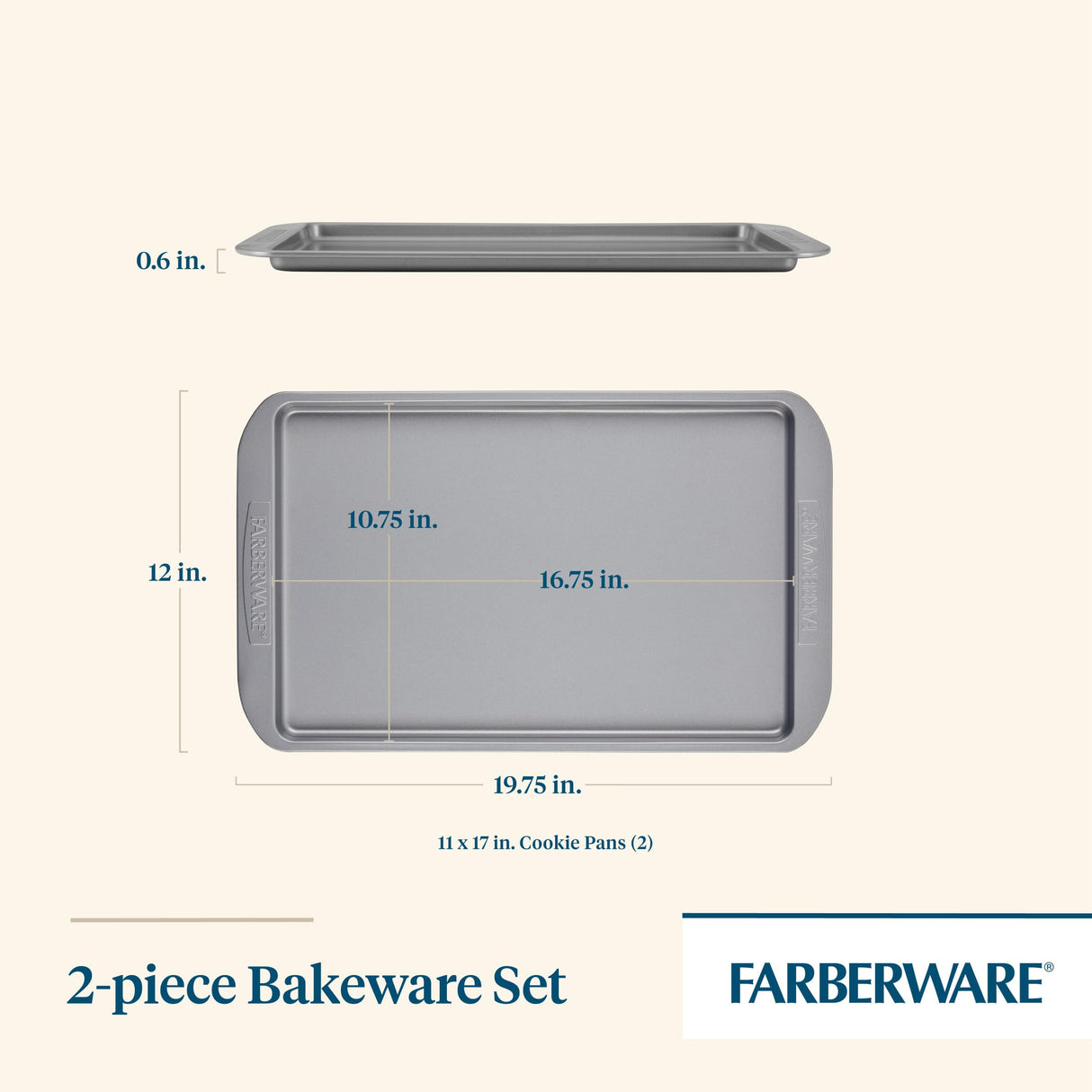 Farberware Nonstick Bakeware Set, Nonstick Cookie Sheets / Baking Sheets - 2 Piece, Gray Farberware