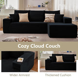 107" Modular Sectional Couches for Living Room, Comfy Boneless L Shaped Cloud Couch with Chaise Lounge, Modern Cozy Corduroy Deep Seat Floor Sofa, Memory Foam, No Assembly Required, Black Lakifun