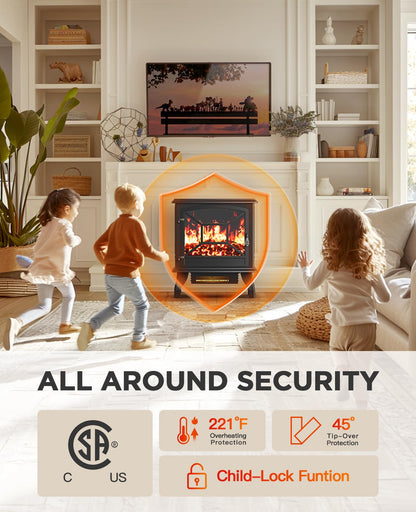 Silonn Electric Fireplace Heater, 5300 BTU Portable Fireplace with App & Remote,24-inch Low Noise Electric Fire Place with 5 Brightness Levels, Temp Control & Timer for Living Room, Bedroom, Black