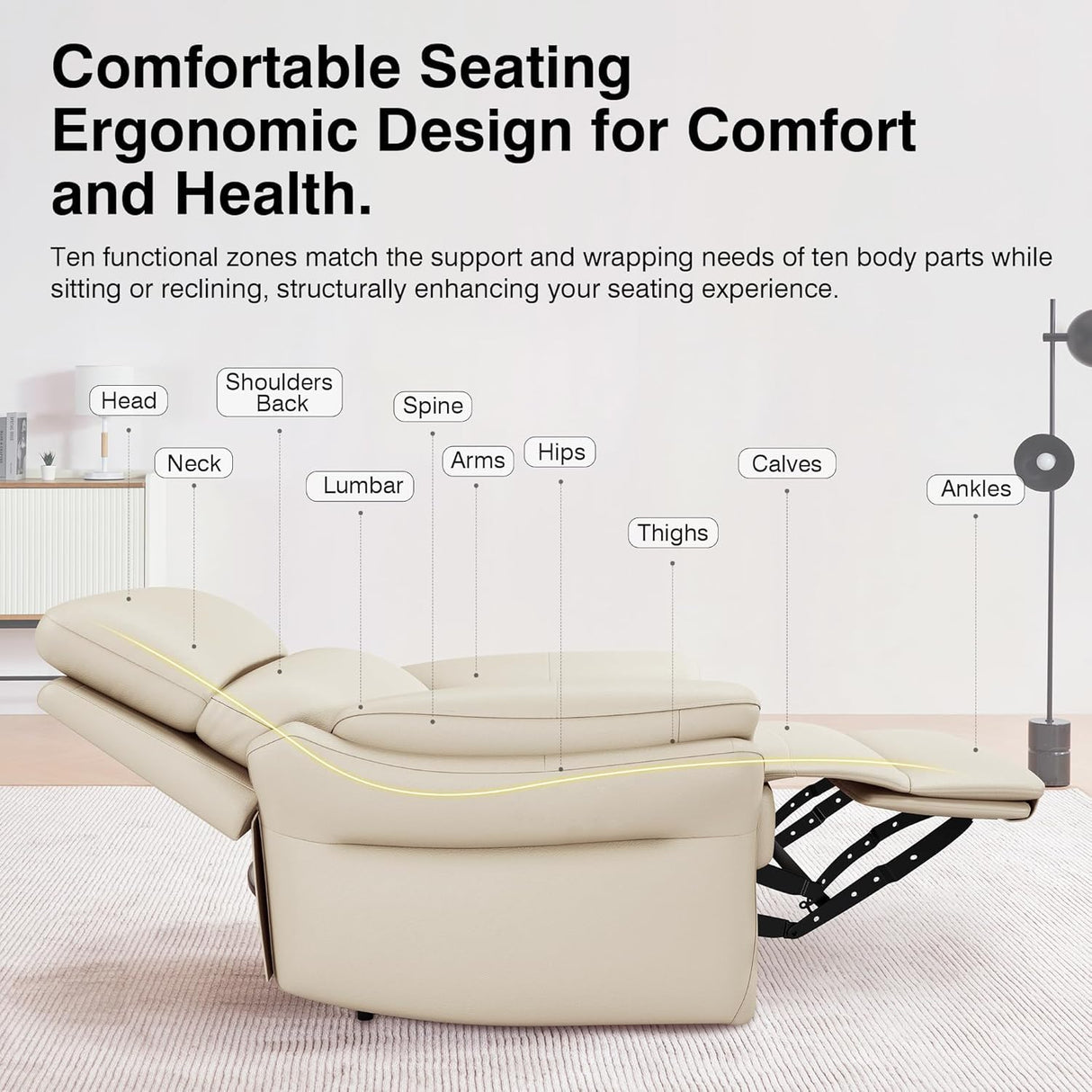 AIRSKY Genuine Leather Recliner Chair, Top Grain Leather, Italian Water-Washing Process, Lazy boy Recliner Chair, for Living Room, Theater Seating, Bedroom. R1, Beige AIRSKY