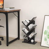 Topfurny Tree Bookshelf, 4-Tier Book Storage Organizer Shelves Floor Standing Bookcase, Wood Storage Rack for Office Home School Shelf Display for Cd/Magazine/Book -Black Topfurny
