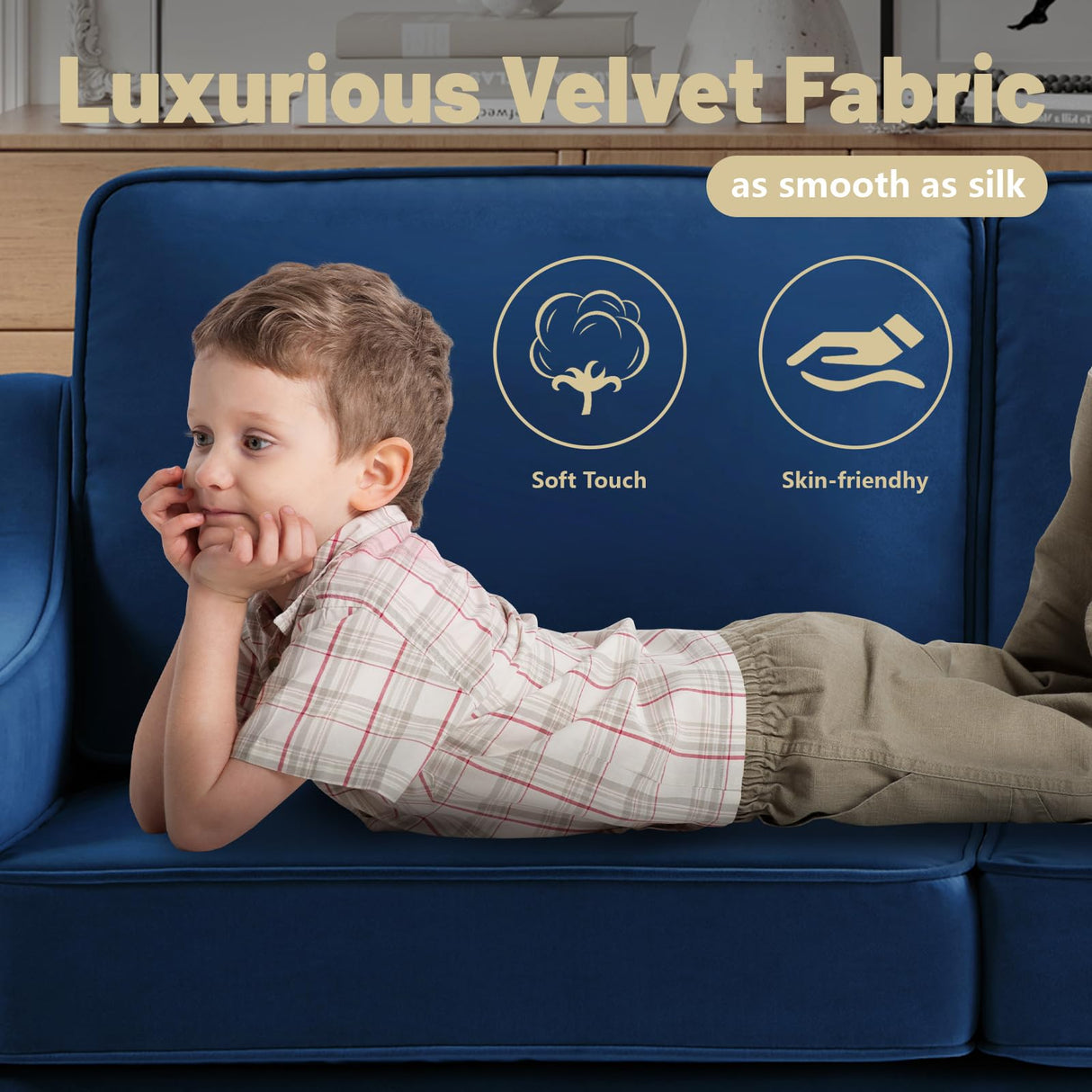 GOAWGO Modern Velvet Loveseat Sofa Couch Upholstered Love Seat Couches with Wooden Legs Comfy 2 Seat Small Couch for Living Room Bedroom Small Spaces, Navy GOAWGO