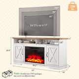 AMERLIFE 63" Farmhouse TV Stand with 26" Fireplace, for TVs up to 73", Media Entertainment Center with Adjustable Shelf & Barn Doors, Rustic TV Console Cabinet for Living Room, Rustic Oak & White AMERLIFE