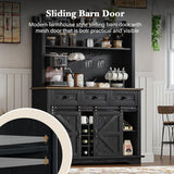 REVOMINCA 63 Inch Tall Coffee Bar Cabinet with 3-Tier, Kitchen Hutch with 3 Large Drawers, Farmhouse Coffee Bar with 9 Wine Racks & 3 Glass Holders, Wine Storage Cabinet for Living Dining Room, Black REVOMINCA