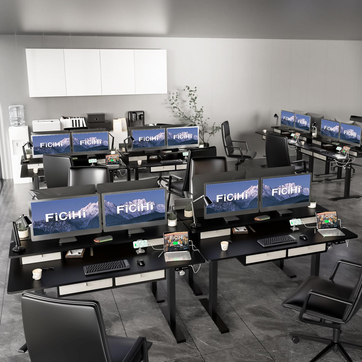 FICIHI Electric Standing Desk USB A/C Charging Port, Electric Height Adjustable Desk, 63 x 30 inches Desk with 4 Drawers,Larger Table Legs,Ergonomic Workstation Suitable for Home Gaming Office FICIHI