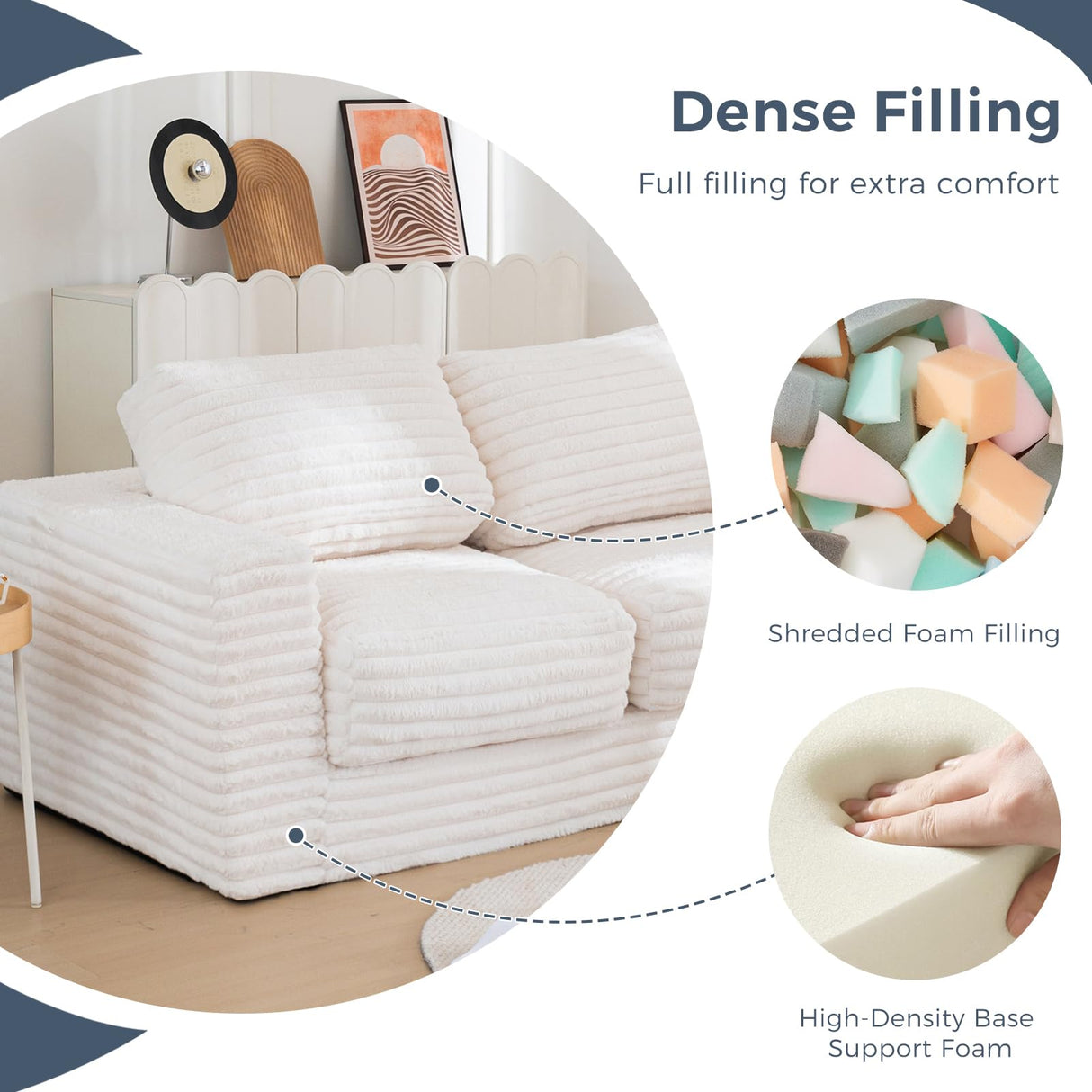 MAXYOYO Giant Bean Bag Chair for Adults, Upholstered Loveseat Floor Sofa with Pillows and Armrests, Large Bean Bag Sofa Plush Chair Couch for Bedroom Living Room, White MAXYOYO