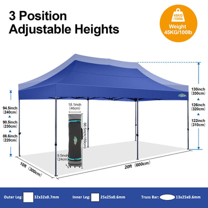 COBIZI 10x20 Pop up Canopy Tent 10x20 Canopy with 6 Sidewalls Waterproof Heavy Duty Commercial Canopy Tent for Parties Outdoor Tent Garden Gazebo Tent, Carry Bag with Wheel(10x20ft, Dark Blue)