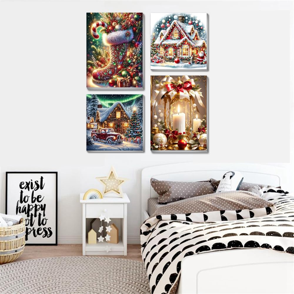 4 Pack Christmas Paint by Numbers Kit for Adults Beginner with Framed,Winter Easy Adult Paint by Number Kits on Canvas DIY Painting for Beginners Art by Numbers for Home Wall Decor 10x12-10x10 Inch NEGEKFKX